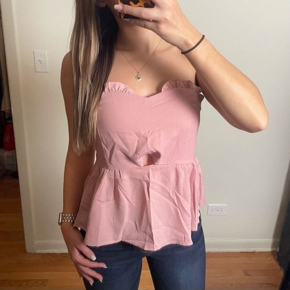 Shein Pink Ruffle Keyhole Tube Top - Picture 1 of 3